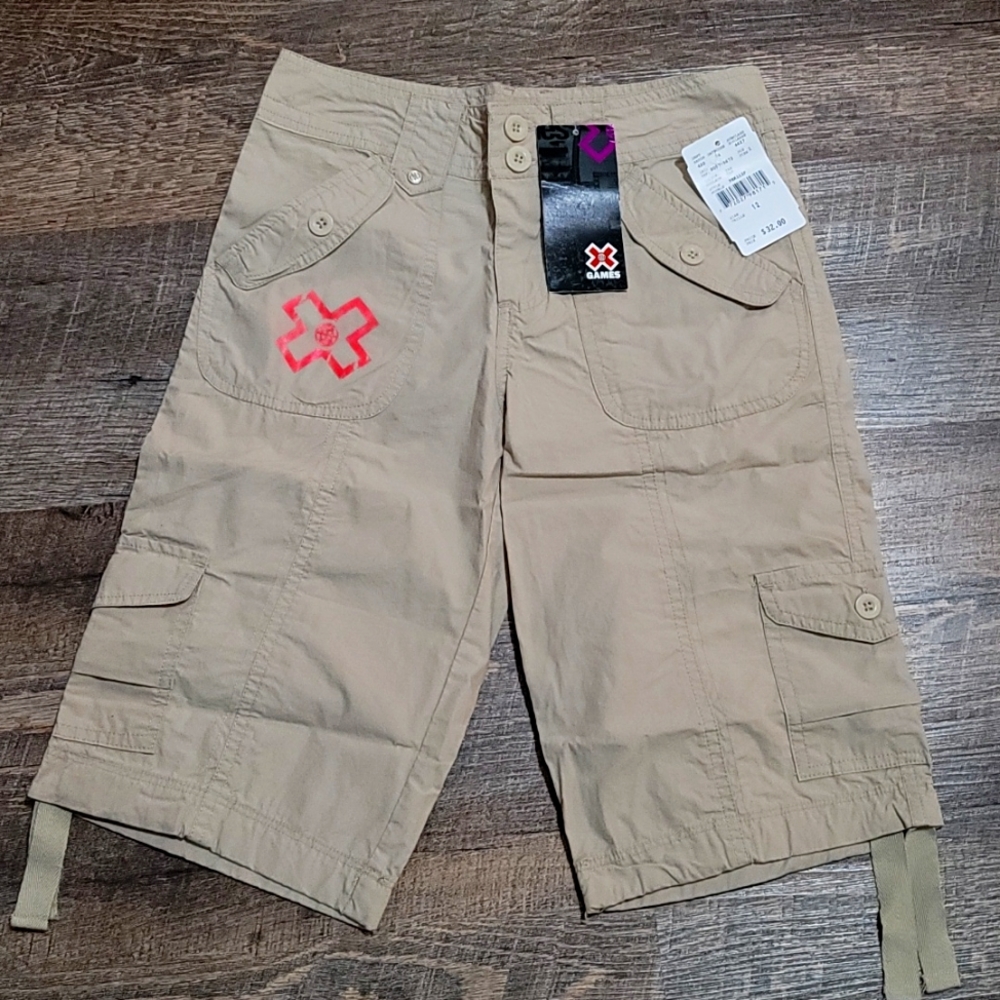 Beige size 12 cargo shorts designed by X-Games NWT NEW tie up legs unisex